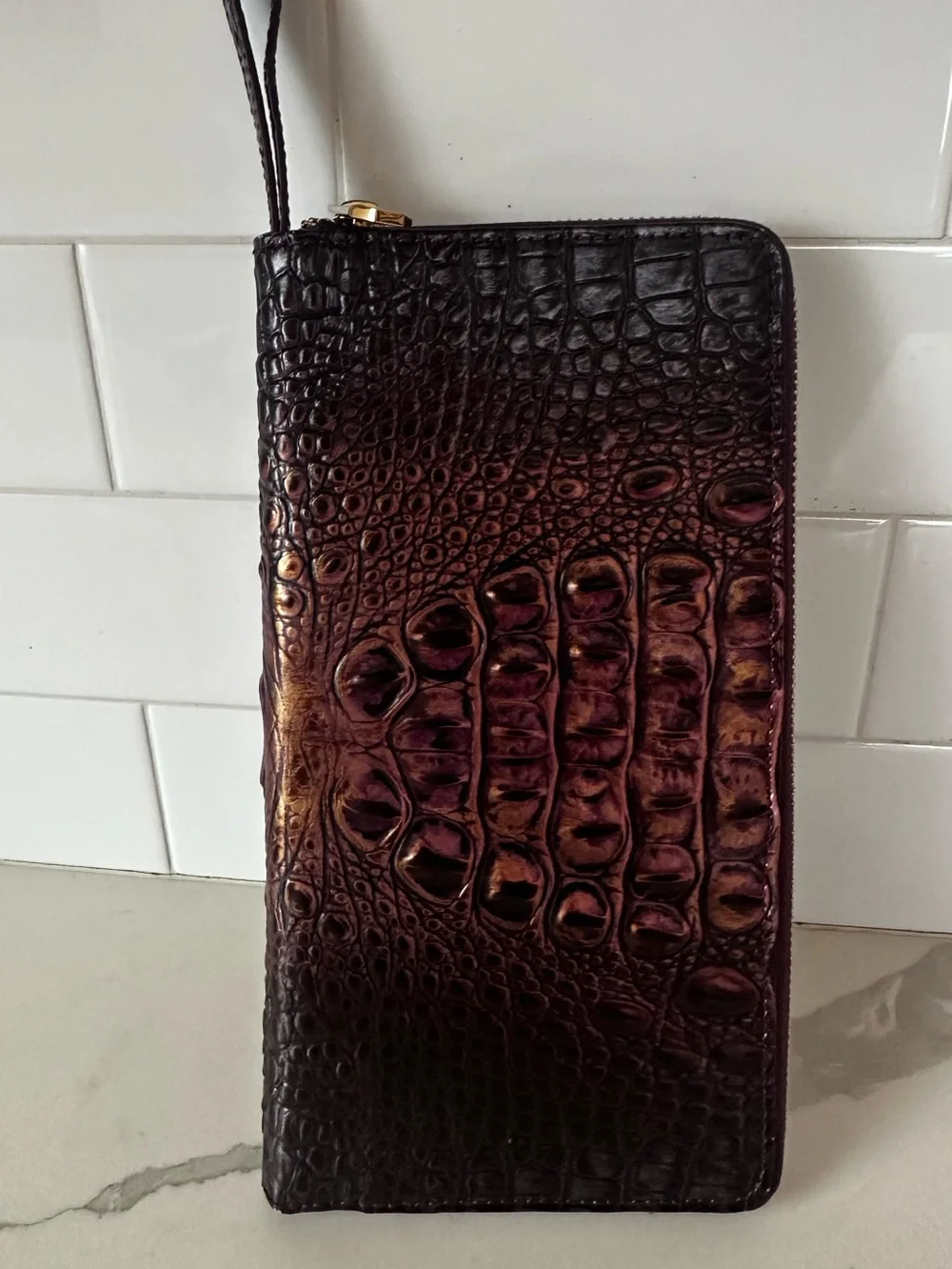 Brahmin Skyler Travel Wallet - fig jam Croc with Brown Highlights Melbourne lea